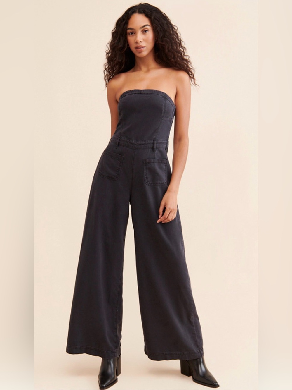 Anthropologie Pilcro Skipper Strapless Crop Wide-Leg Jumpsuit Black Size 4